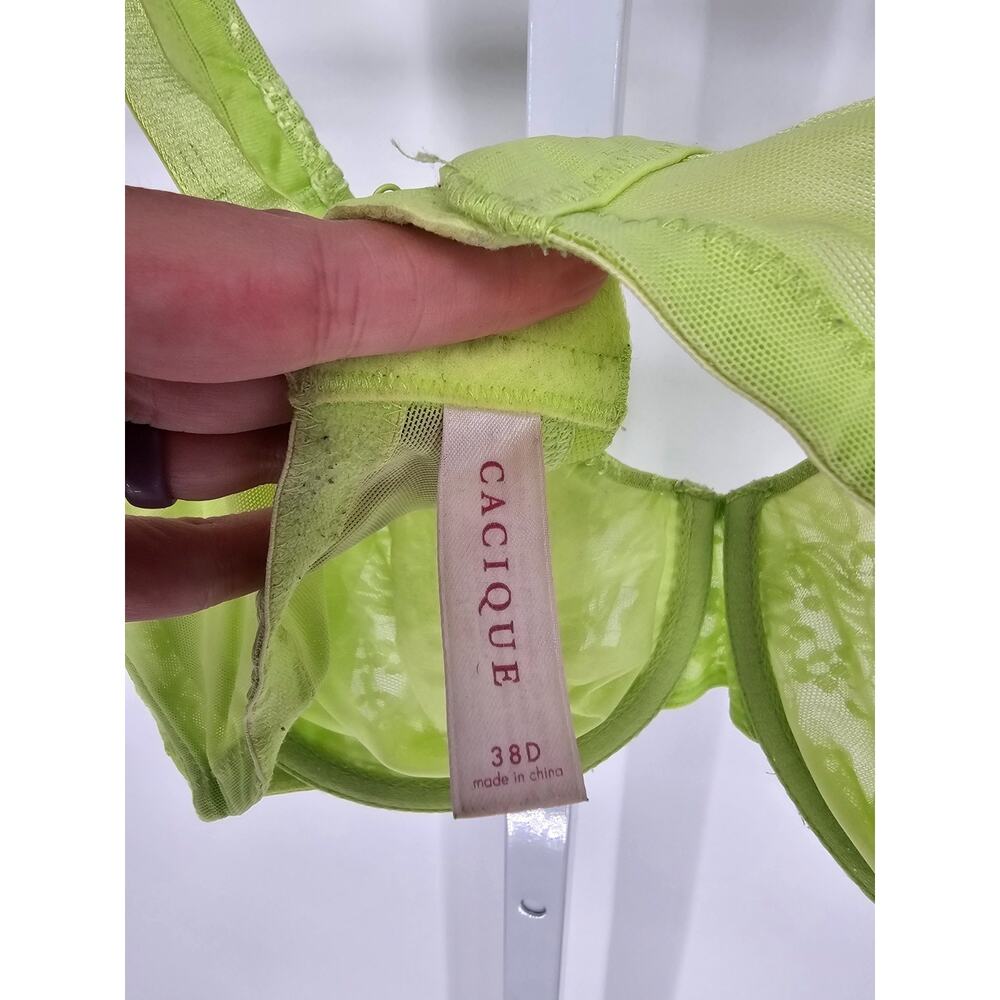 Cacique Womens Sz 38D Unlined T Shirt Bra Bright Lime Green Lace - Picture 4 of 4